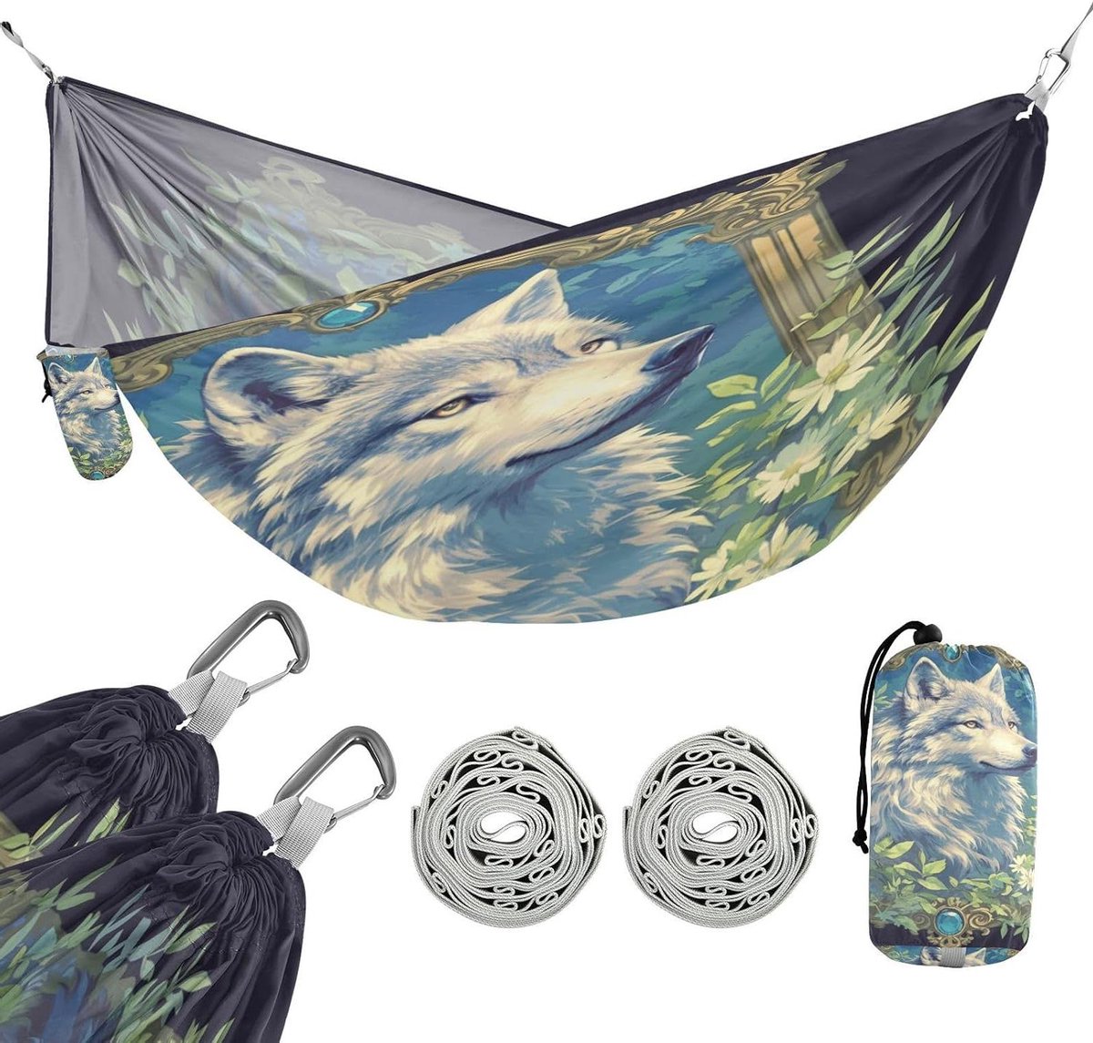 Outdoor Hangmat - Kampeerhangmat Tuin - Ontspannen Buiten - Met Opbergvakken - 114 x 138 cm - Wolfs Spring Groen