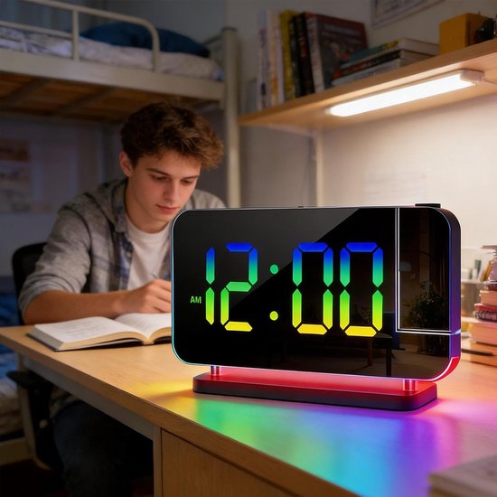 Digitale Wekker - Projectie Klok - Slaapkamer Verlichting - Instelbare Helderheid - 5 cm Breed - Zwart — afbeelding 4