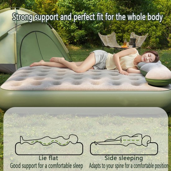 Eenpersoons luchtbed lichtgewicht opblaasbaar campingmatras met waterdicht stroomnet draagbaar luchtbed voor volwassenen en kinderen, dubbel opblaasmatras voor festivals, kamperen en — afbeelding 2