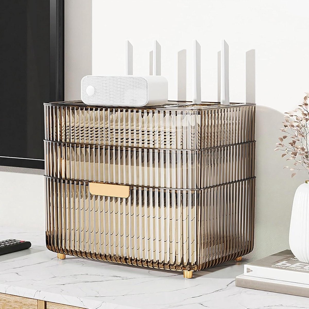Router Opbergkast - Netwerk Organizer - Ruimte Ordenen - Ventilatie Gaten - Meerlaags Ontwerp - Bruin