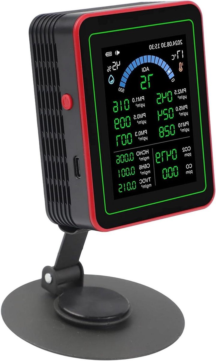 Luchtkwaliteitsmonitor - PM2.5 TVOC Tester - Binnenlucht Meten - 18 Indicatoren - 2.8 Inch Display - Zwart
