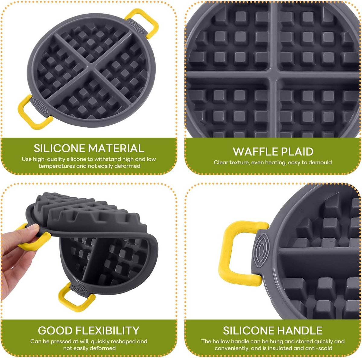 Siliconen wafelvorm - BPA-vrije muffinvormen - Taartvorm - Bakvorm voor wafelijzer, Chocolade, knutselwerk - Snoep - Huishoudelijk gebruik - Oven - Muffin - Cakevorm - Bakbenodigdheden - Grijs – foto 6