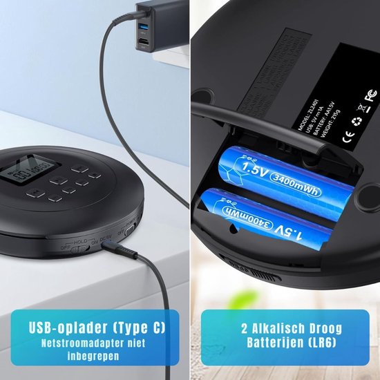 KAD® Draagbare CD Speler - Portable Audio Systeem met Speakers - Compacte Boombox voor Keuken & Slaapkamer - Zwart - 22cm x 18cm x 5cm van kad — afbeelding 3