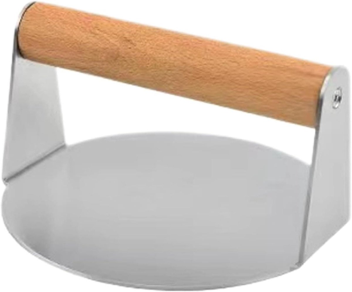 Burgerpers RVS Vleespers Grill Hamburgers Maken Antiaanbaklaag Houten Handvat 14 cm Breed Zilver