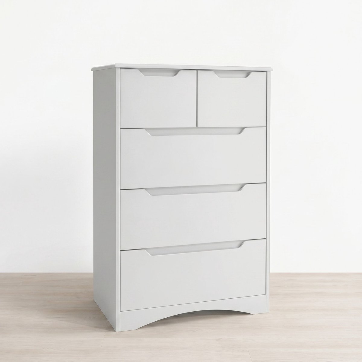 Xbro Ladekast met 5 Ruime Laden – Commode met Uitgesneden Handgrepen en Kantelbeveiliging – Voor Slaapkamer, Woonkamer of Kantoor – Wit – 72 x 41 x 94 cm