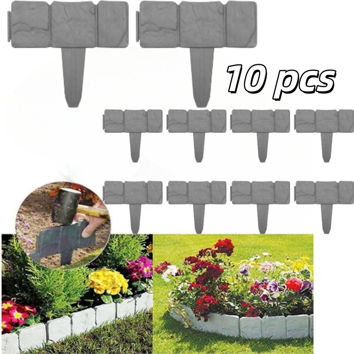 10 stuks - Tuinhekpanelen - Imitatiesteen frame - Hekwerkstuk - Decoratief hekwerkpaneel -