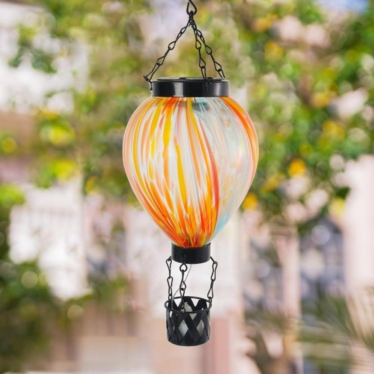 Zonne lantaarn - Decoratieve lamp - Buiten sfeerverlichting - Uniek ballon ontwerp - 157 inch hoogte - Oranje wit