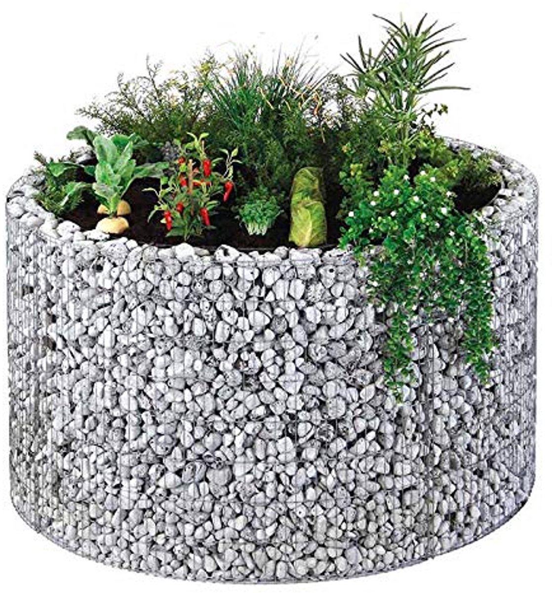 Bellissa ronde schanskorf verhoogde bak - Ø146 cm buiten Ø126 cm binnen - 80 cm hoog - zilverkleurig staalgaas