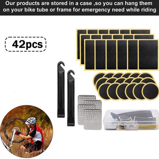 Fietsband Reparatiekit - Lekke Band Set - Onderweg Repareren - Lijmvrije Zelfklevende Patches - 42 Delig - Geel — afbeelding 3