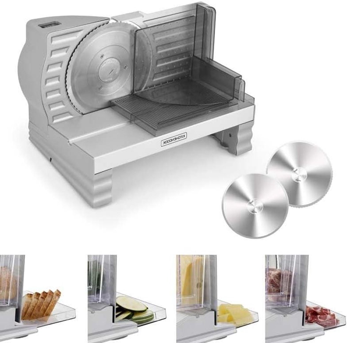 Elektrische Snijmachine - Keuken Snijder - Gelijkmatig Snijden - Twee Roestvrijstalen Messen - 20 mm Instelbaar - Zilver