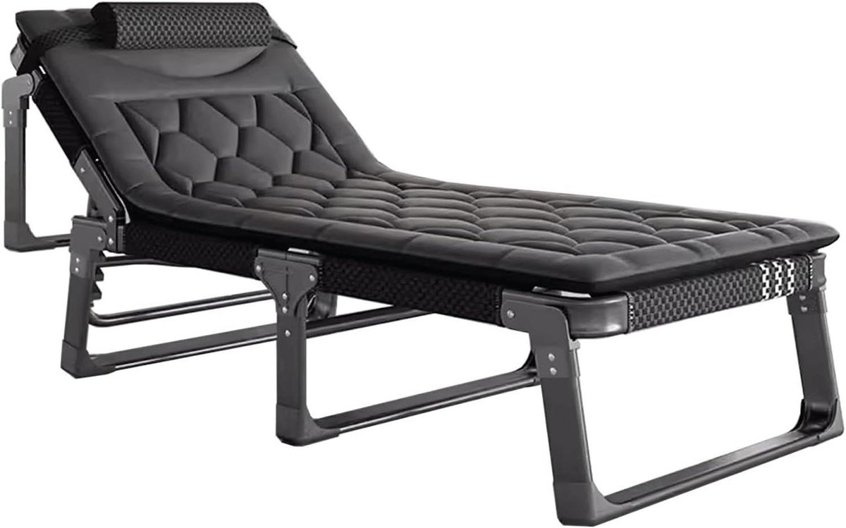 Camping Bed - Opklapbaar Bed - Buiten Ontspannen - Verstelbare Rugleuning - 190 x 68 cm - Zwart