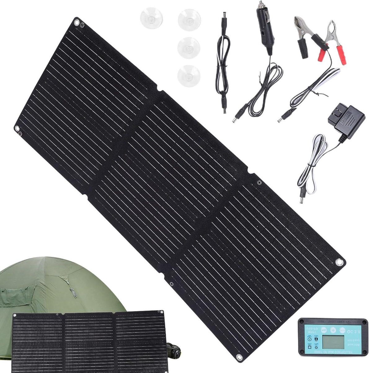 Auto Accu Solar Charger - Zonnepaneel Lader - Accu Onderhoud - Hoge Conversie Ratio - 87x37cm - Zwart