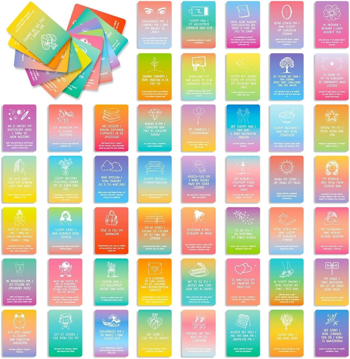 Affirmatiekaarten Vrouwen - Mindfulness Kaarten - Dagelijkse Motivatie - 50 Positieve Zinnen - 9 x 6.5 cm - Multicolor