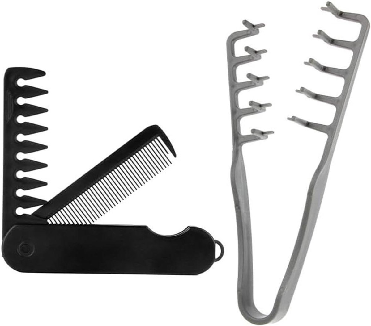 Haarkam Opvouwbaar - 3-in-1 Styling - Haar Volume Creëren - Brede en Fijne Tanden - 19 x 9 cm - Zwart