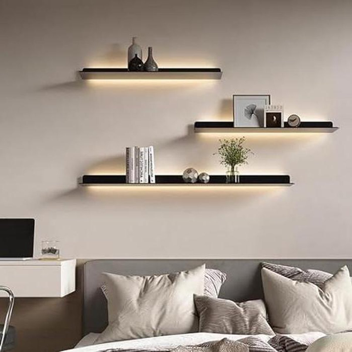 Zwevende Planken - Wandrek - Woonruimte Inrichten - Met LED-verlichting - Set van 2 - Zwar