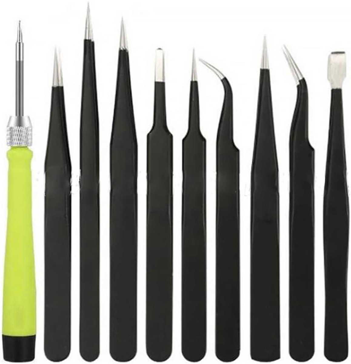 Precisie Pincet Set - Elektronica Pincetten - Elektronica Reparatie - Anti-statische Coating - 10 stuks - Zwart