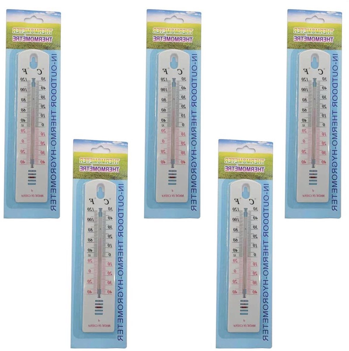Temperatuurmeters Set - Muurthermometer Binnen Buiten - Nauwkeurig Meten - Twee Temperatuureenheden - 5 Stuks - Veelkleurig