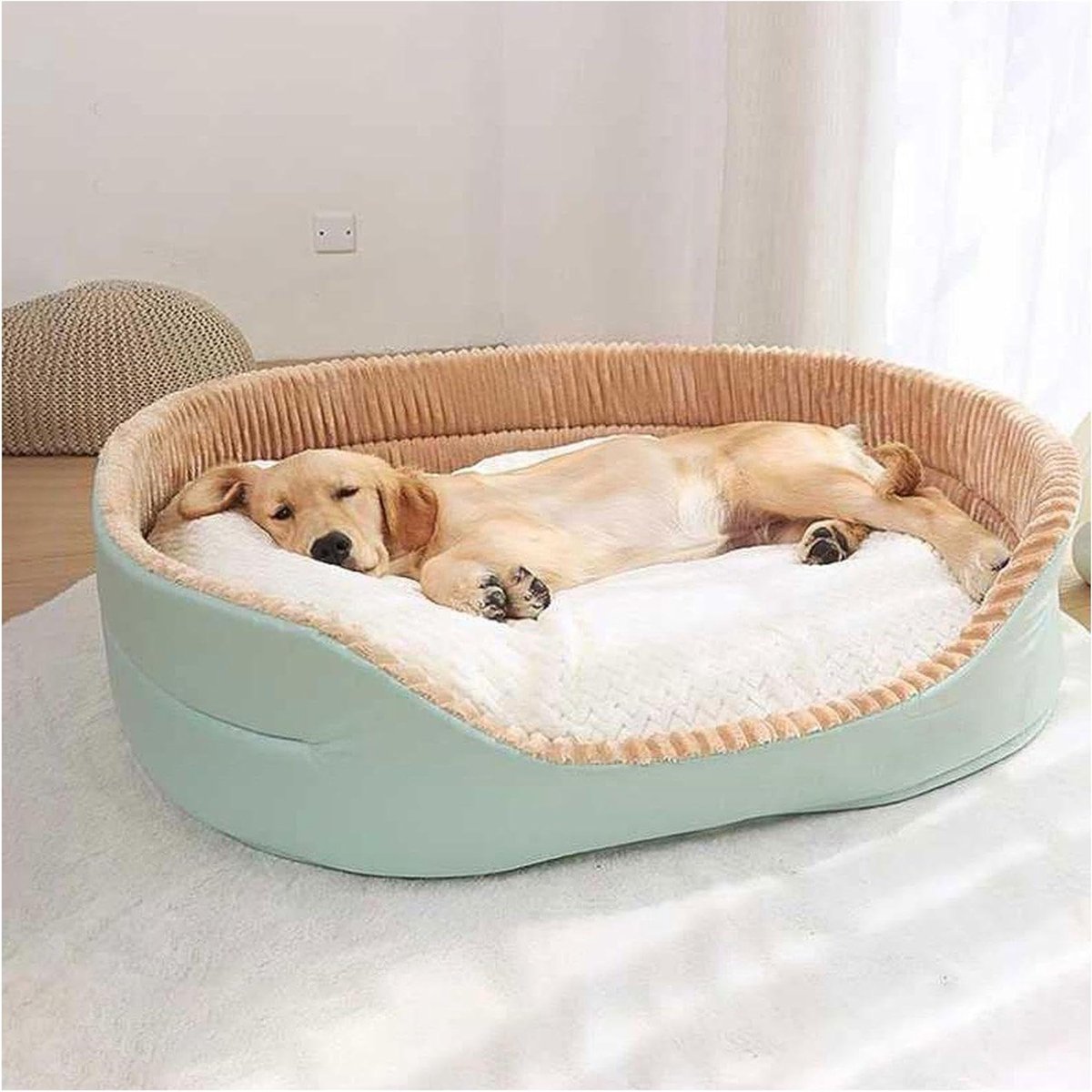 Hondenbed van hout – Huisdier slaapbank – Comfortabel rusten – Verdikt memory foam – Voor middelgrote hond – Grijs