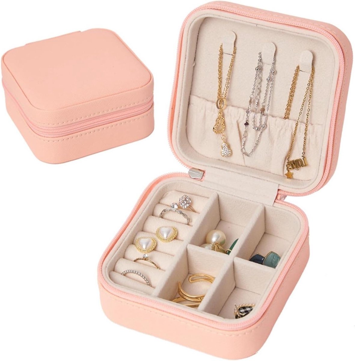 Sieraden Opbergdoos - Reis Etui - Sieraden Organiseren - Compact Ontwerp - 10x10x5 cm - Goud