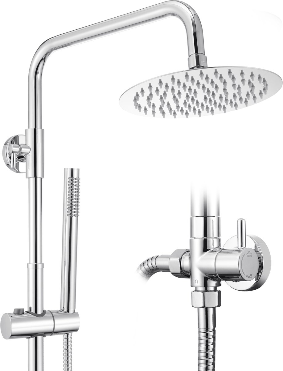 Auralum Max Regendoucheset zonder kraan - Met Messing Omsteller - Ø 20 cm Rond - Verstelbare Hoogte - Chroom