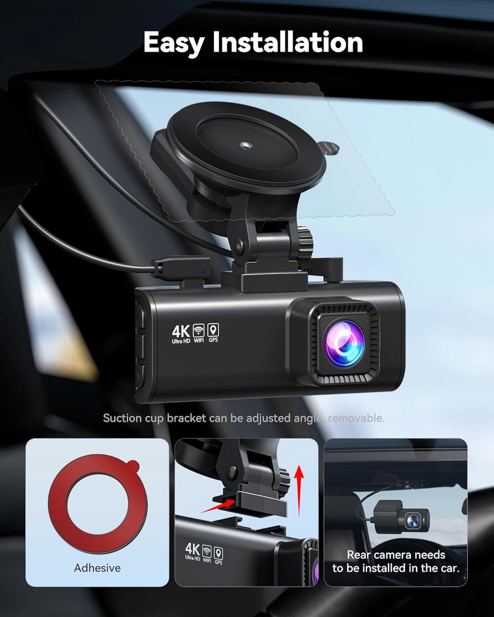 Dashcam auto 4K + 1080P voor en achter - WiFi GPS met nachtzicht, parkeermodus en 170° lens – foto 7