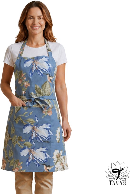 Tablier de cuisine Culinary Stripe - Bleu acier - Vogeltuin - 60x80 cm - Tablier de cuisine avec poches et ceinture de 86 cm - Horeca - Tablier de cuisine pour femmes - Tablier de cuisine pour hommes