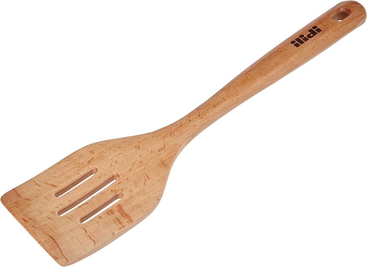 Geperforeerde spatel - Houten keukenhulp - Koken en bakken - Met olie coating - 30 cm - Bruin