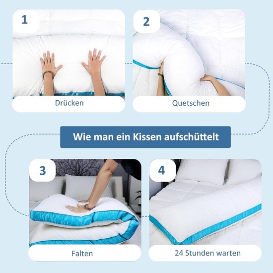 Traagschuim Kussen - Lang Lichaamskussen - Zijslapen Comfort - Dynamische Ondersteuning - 130x43cm - Wit Blauw — afbeelding 2