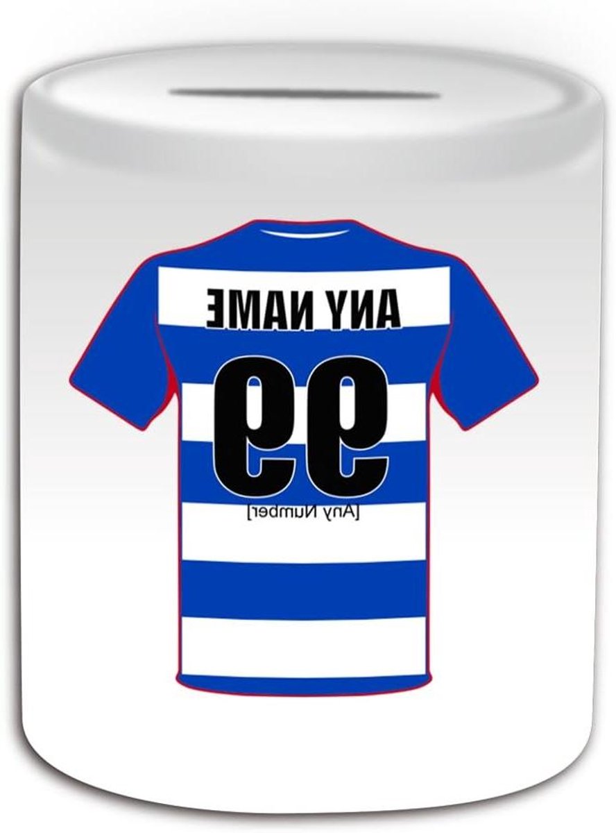 Gepersonaliseerde spaarpot - Geldkist spaarvarken - Cadeau geven - Voetbal ontwerp thema - 95 mm hoog - Wit