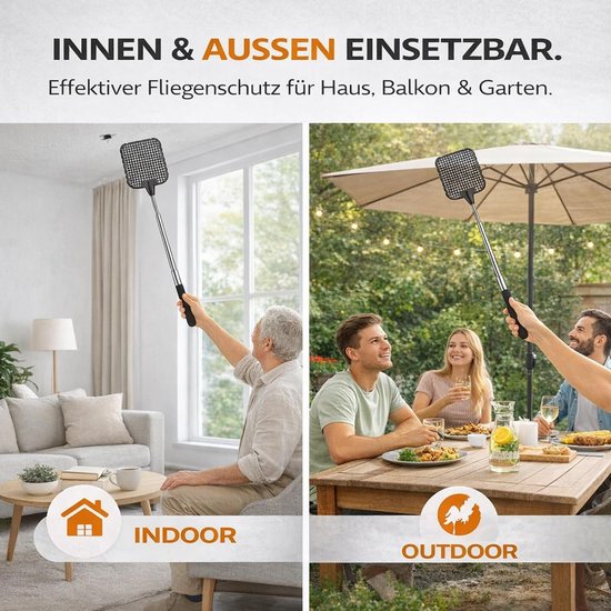 Set van 2 XXL insectenmepper 75 cm vliegenmepper uitschuifbare telescopische vliegenvanger insectenvanger Vliegenbescherming tegen insecten, vliegen, muggen, wespen — afbeelding 3