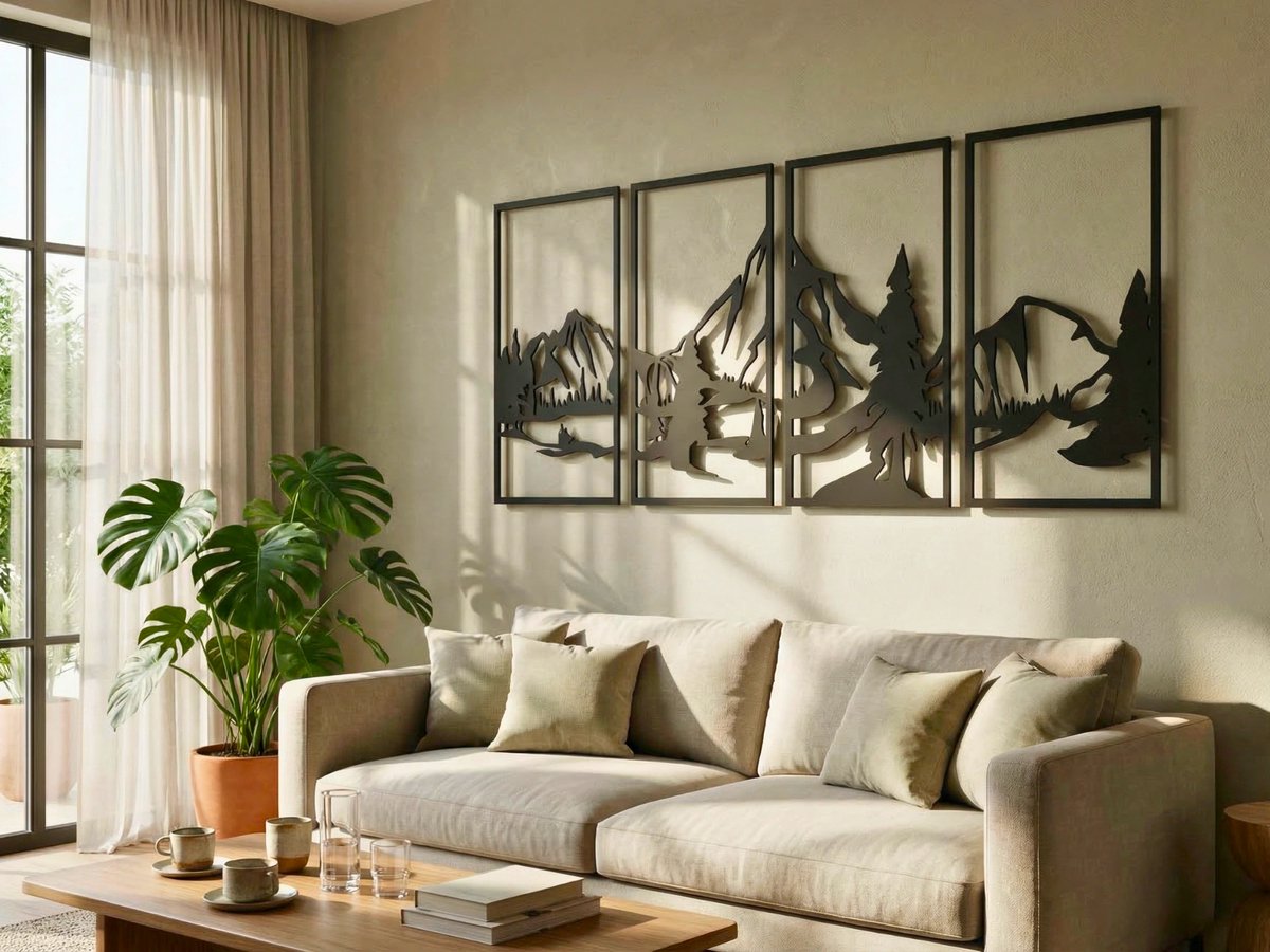 Wanddecoratie Bergen, Houten Wandbeeld, 3D Wanddecoratie voor Thuis, Moderne Beelden voor Huis Kantoor Slaapkamer, Woonkamer en Keuken -100x42 cm