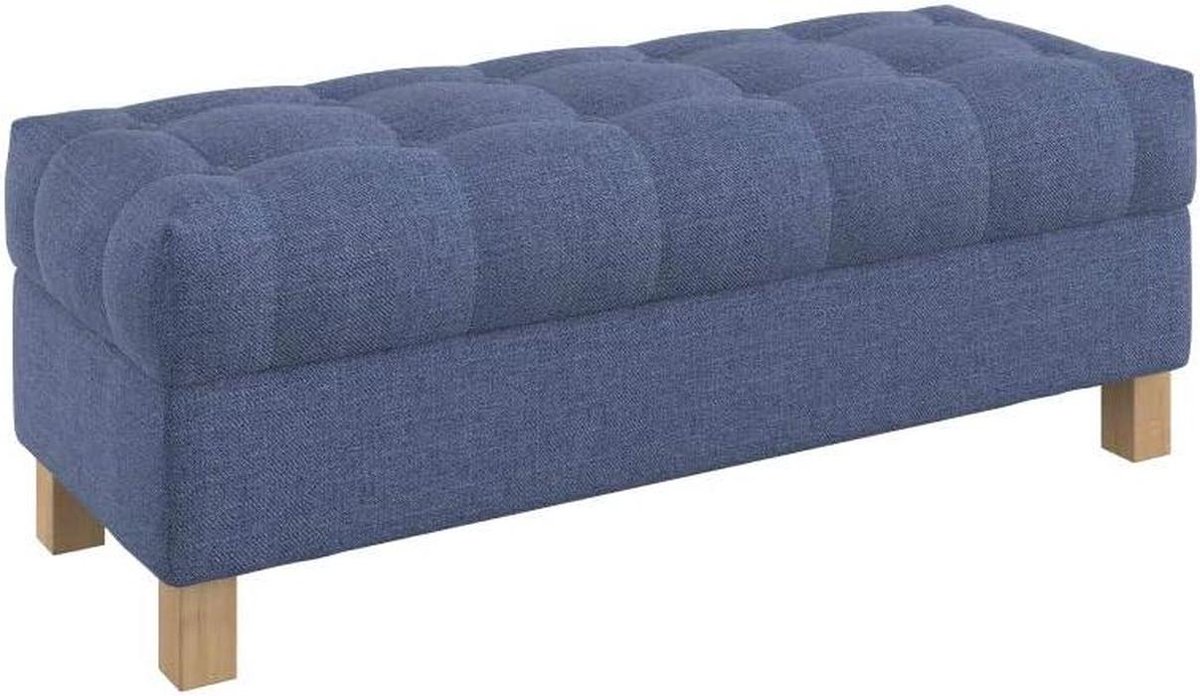 Opbergbank Gestoffeerd - Voetenbank Zitbank - Woonkamer Organisatie - Knooptufting Design - 120 cm Breed - Naturel Blauw