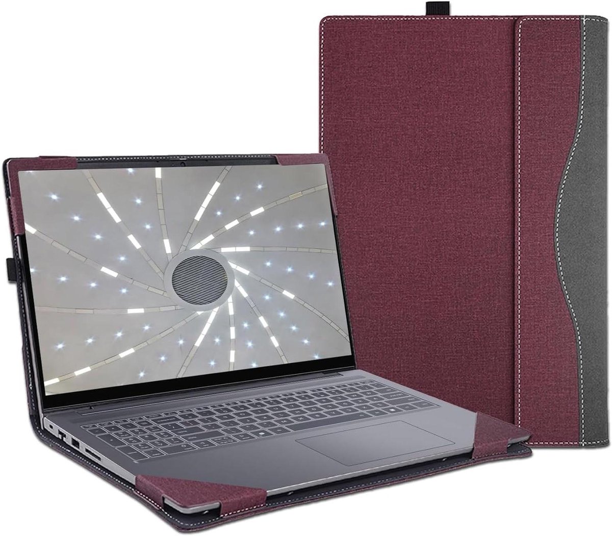Laptoptas Sleeve - Notebook Beschermhoes - Veilig Transport - Afneembare PU Leer - 16 Inch - Wijnrood