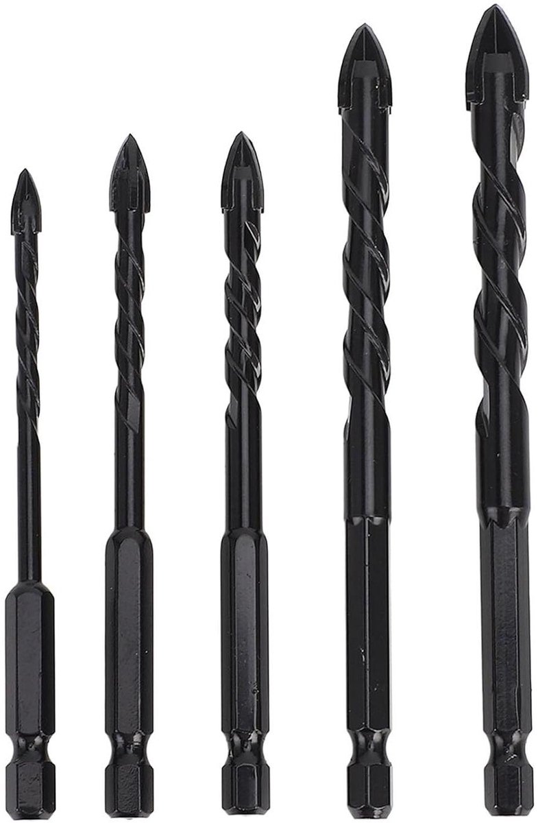 Steenborenset, 5-delige Betonborenset met 1/4 Inch Zeskantschacht, Professionele Hardmetalen Boorpunt voor Tegels, Glas, Keramiek, Baksteen, Hout, Industriële (Type 1 (5 mm 6 mm