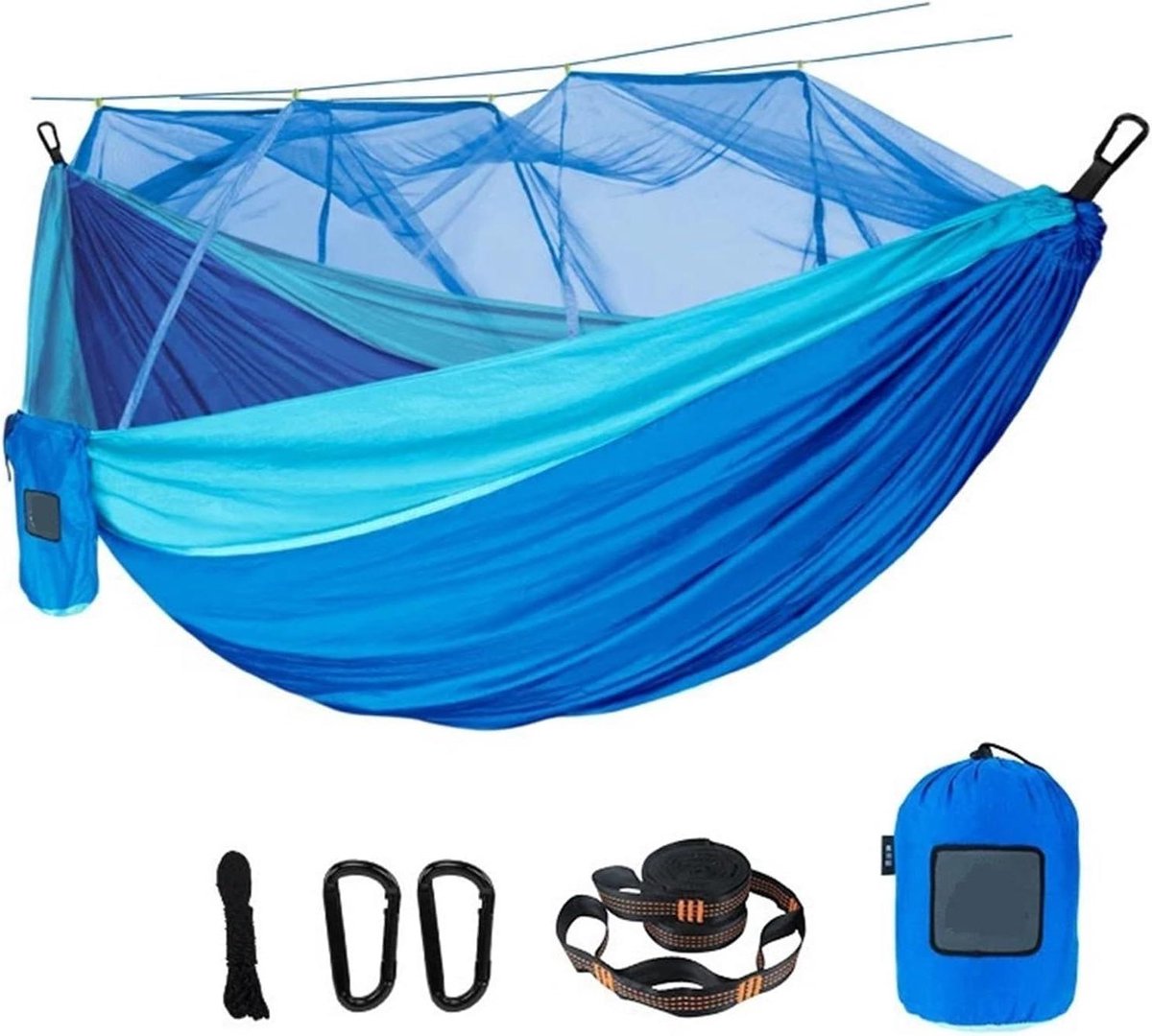 Dubbele Reishangmat - Kampeerhangmat Klamboe - Outdoor Ontspanning - Met Ingebouwd Net - 300x200 cm - Dubbel Blauw
