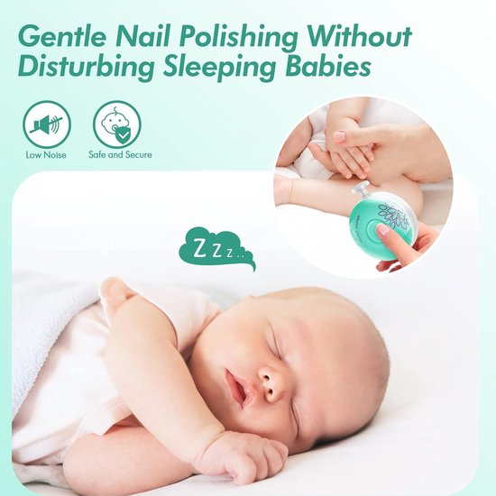 Electrische Baby Nagelvijl - 6 Vijlen - Incl. Batterij - Baby Nagelknipper - Manicureset Baby - Nagelschaartje - Mint Groen van Bo Jungle — afbeelding 2