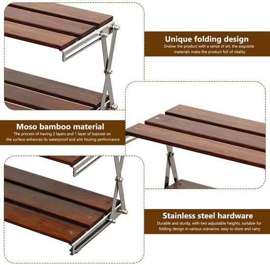 RosaBloom 3-Laags Campingkast - Opklapbare Campingtafel van Bamboe - Compact Opvouwbaar Camping Rek - 33x17.5x33 cm — afbeelding 2