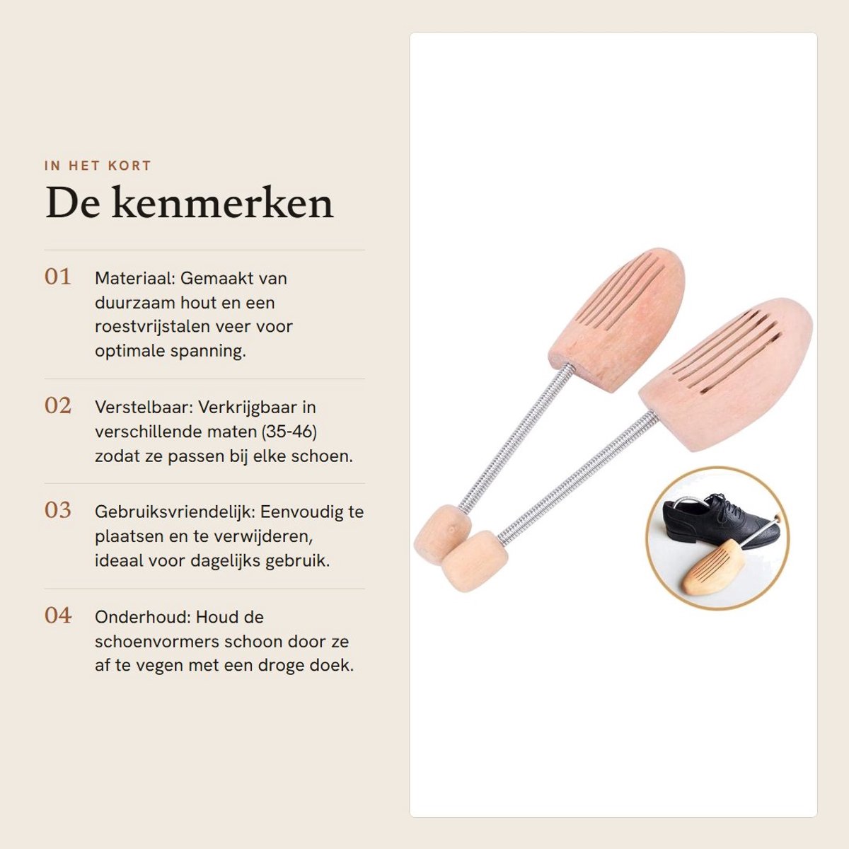 Dailygoods- Schoenvormer Houten Antideformatie - 2 Stuks - Verstelbare Lente - Schoenspanner - Schokbestendig - Voor Leren Schoenen - Schoenhouder