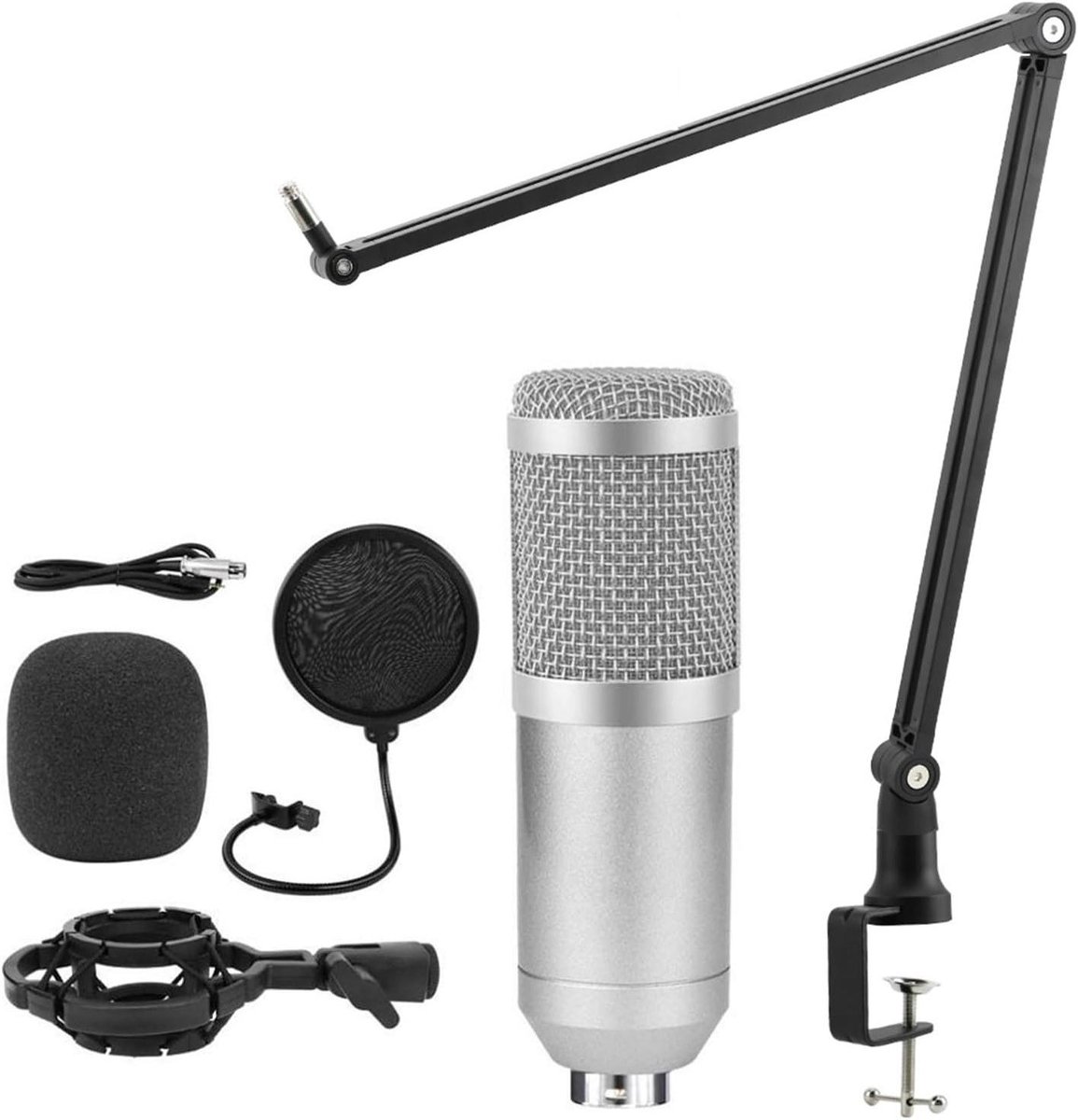Sound Card Kit, Microphone Studio V8 Sound Card Phantom Power Supply Kits Bm800 Condenser Microphone for PC Computer Recording Karaoke Streaming(Silver Mic kits 1)