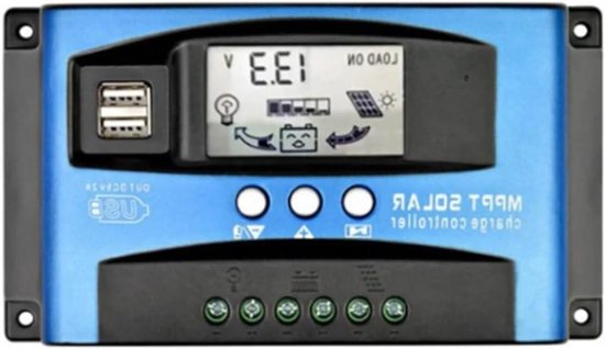 Zonne Laadregelaar - MPPT Solar Controller - Zonne Energie Systeem - LCD Scherm Dubbele USB - 100A - Blauw