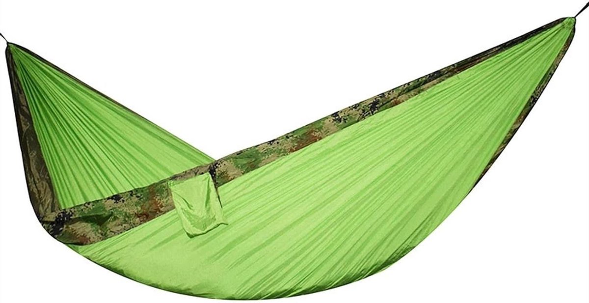 Hangmat voor 2 - Kampeerhangmat Relaxmat - Buiten Ontspannen - Lichtgewicht Nylon - 260 x 140 cm - Camouflage Rand