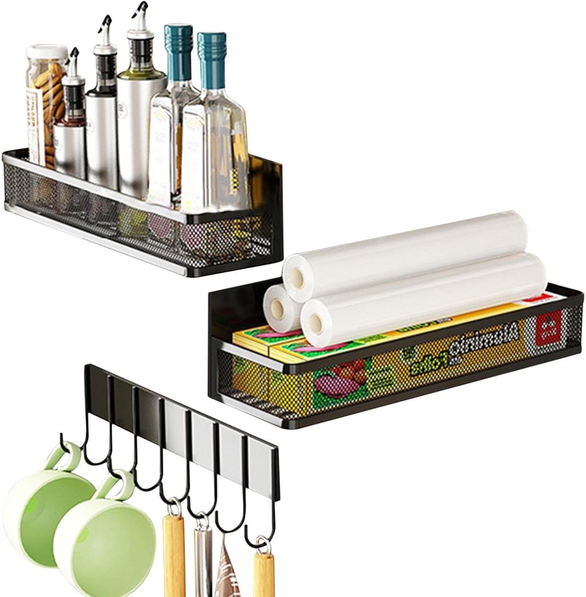 Magnetische Kruidenrek - Koelkast Organizer - Keuken Opbergen - Gereedschapsloze Montage - 30 cm Lengte - Zwart