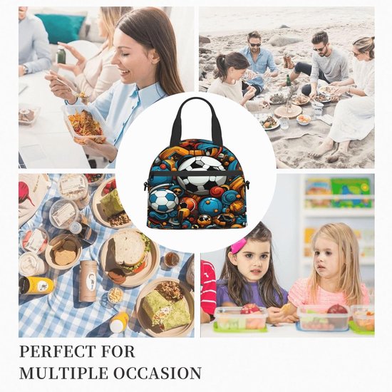 Isolerende Lunchtas - Draagbare Lunchbox - Maaltijden Meenemen - Waterdicht Voedselveilig - Verstelbare Band - Voetbal Thema — afbeelding 2