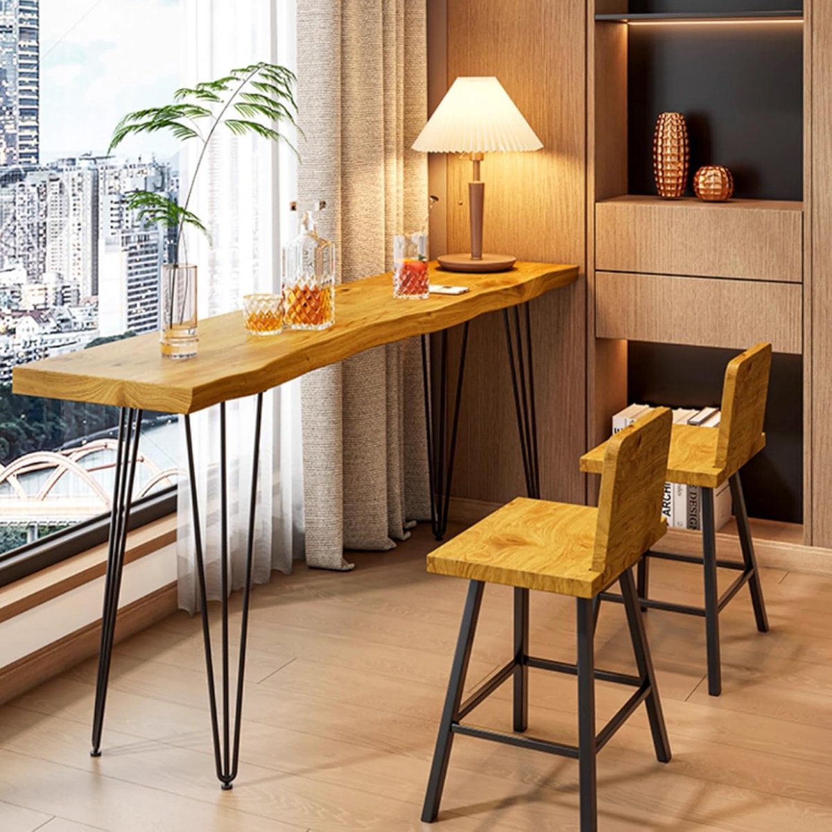 Bartafel 100 x 45 x 105 cm – Urban Edge Industriële Massief Houten Bartafel met Boomstamrand, Hoge Keukentafel, Bistrotafel, Terrastafel, Sta-tafel voor Keuken, Eetkamer en Balkon – Mobili Bella