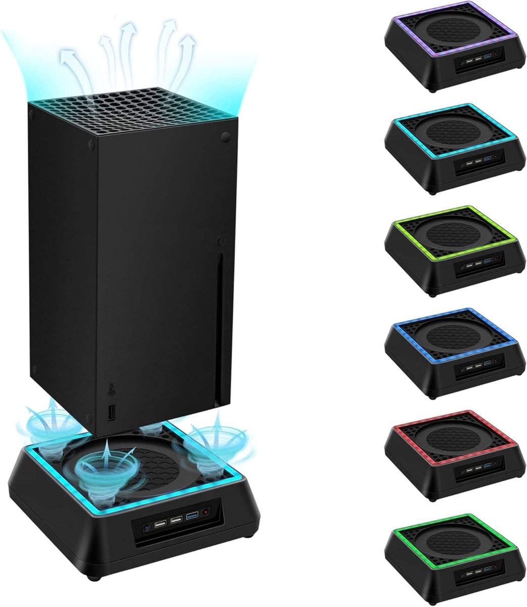 Koelstand voor Xbox Series X met RGB-verlichting, verstelbare koelfunctie, LED-indicator en USB 3.0/USB 2.0 poorten voor optimale prestaties