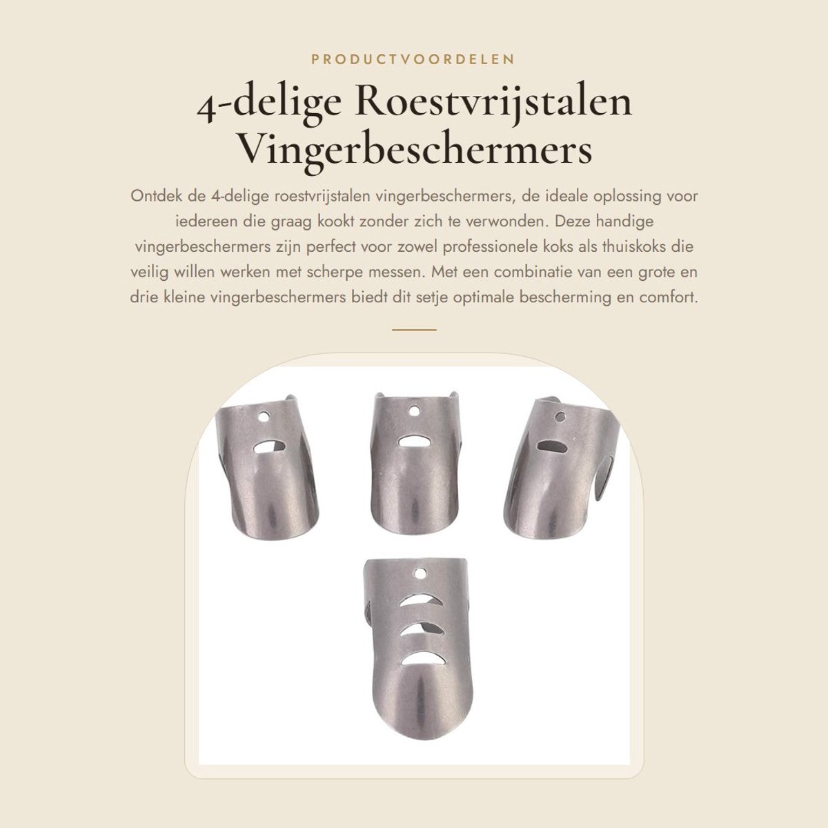 Dailygoods- Vingerbeschermer Roestvrij Staal - 4-delige Set - Grote/Kleine Maat - Vingerbescherming - Kookgereedschap - Voorkom Verwondingen