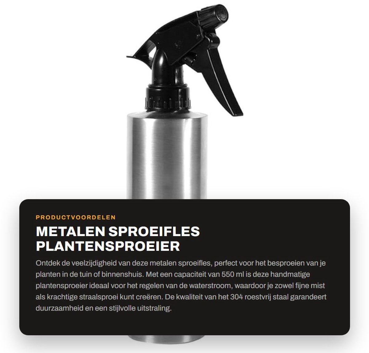 Dailygoods- Sproeifles 550 ml - Metalen Drukspuit - Plantensproeier - Waterverstuiver - Gieter Irrigatie - Roestvrij Staal - Plantenspuit