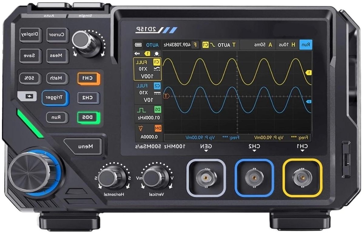 Oscilloscoop-multimeter, 2D15P Touchscreen Digitale Oscilloscoop Multimeter Signaalgenerator 3-in-1 Dual Channel 100 MHz 500MSa/s 20000 Tellingen