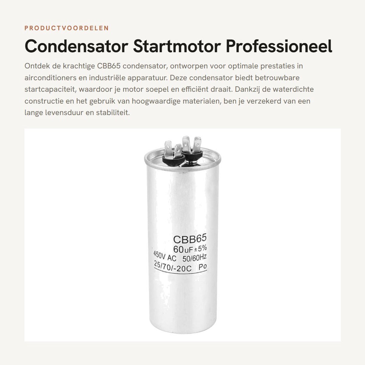Dailygoods- Startcondensator 60μF 450V - Waterdicht - Professioneel ontwerp - Geschikt voor airconditioner - Industrieel gebruik - Stabiele prestaties - Motorcondensator