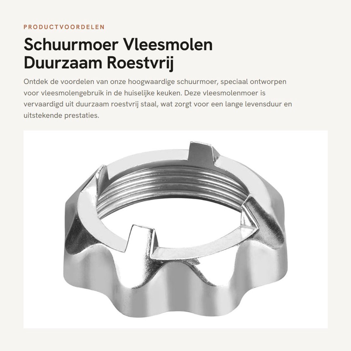 Dailygoods- Schuurmoer Glad - Duurzaam - Roestvrij Staal - Eenvoudige Installatie - Vleesmolen Accessoire - Slijtvast en Corrosiebestendig - Vleesmolenmoer